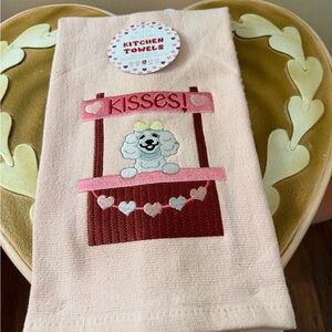 Valentine’s Day Set of 2 Kitchen Dish Towels with Poodle in Kissing Booth